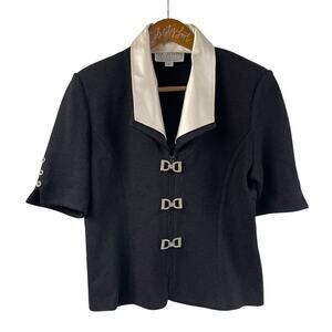 St. John Evening Santana Knit Black Blazer Jacket Rhinestones Zip 6